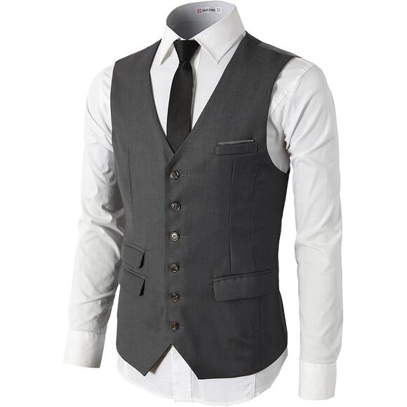 Men's Gray Slim Fit Button Down Vest - Size Medium - Picture 2 of 6